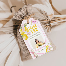 Pink Stripes Lemons and Flowers Graduation ギフトタグ