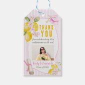 Pink Stripes Lemons and Flowers Graduation ギフトタグ (正面)