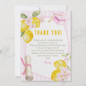 Pink Stripes Lemons and Flowers Graduation サンキューカード (正面)