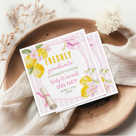Pink Stripes Lemons and Flowers Graduation スタンダードカクテルナプキン