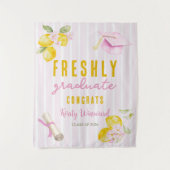 Pink Stripes Lemons and Flowers Graduation タペストリー (正面)