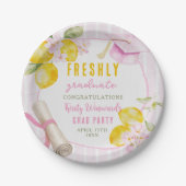 Pink Stripes Lemons and Flowers Graduation ペーパープレート (正面)