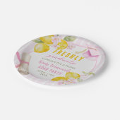 Pink Stripes Lemons and Flowers Graduation ペーパープレート (アングル)