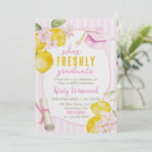 Pink Stripes Lemons and Flowers Graduation 招待状 (スタンド正面)