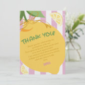 Pink Stripes Lemons yellow Bow Graduation サンキューカード (スタンド正面)