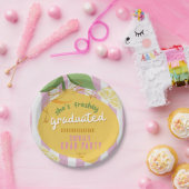 Pink Stripes Lemons yelow bow Graduation Paper Pap ペーパープレート (パーティー)