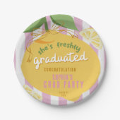 Pink Stripes Lemons yelow bow Graduation Paper Pap ペーパープレート (正面)
