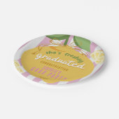 Pink Stripes Lemons yelow bow Graduation Paper Pap ペーパープレート (アングル)