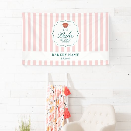 Pink Stripes Logo Wall Pop Up Shop Vendor Event 横断幕 (インサイチュ)