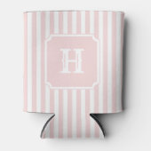 Pink Stripes Pattern Monogram Nautical Sailing 缶クーラー (正面)