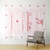 Pink Stripes Red Hearts Little Sweetheart Birthday タペストリー (インサイチュ(横))