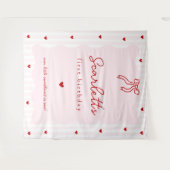 Pink Stripes Red Hearts Little Sweetheart Birthday タペストリー (正面(横))