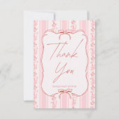 Pink stripes retro bow border elegant baby shower サンキューカード (正面)