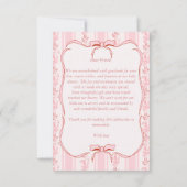 Pink stripes retro bow border elegant baby shower サンキューカード (裏面)