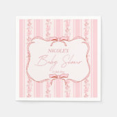 Pink stripes retro bow border elegant baby shower スタンダードカクテルナプキン (正面)