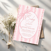 Pink stripes retro bow border elegant baby shower 招待状