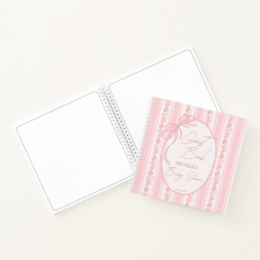 Pink stripes retro elegant baby shower guest book ノートブック (内部)