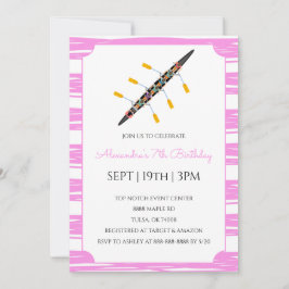 Pink Stripes Rowing Birthday Party 招待状