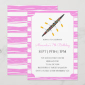 Pink Stripes Rowing Birthday Party 招待状 (正面/裏面)