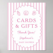Pink Stripes Shell Baby Shower Cards and Gifts ポスター (正面)