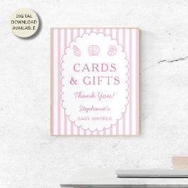 Pink Stripes Shell Baby Shower Cards and Gifts ポスター