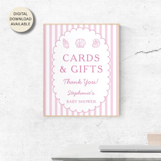 Pink Stripes Shell Baby Shower Cards and Gifts ポスター