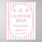 Pink Stripes Shell Baby Shower Custom Sign Poster ポスター (正面)