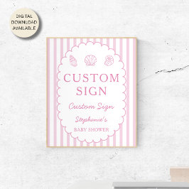 Pink Stripes Shell Baby Shower Custom Sign Poster ポスター