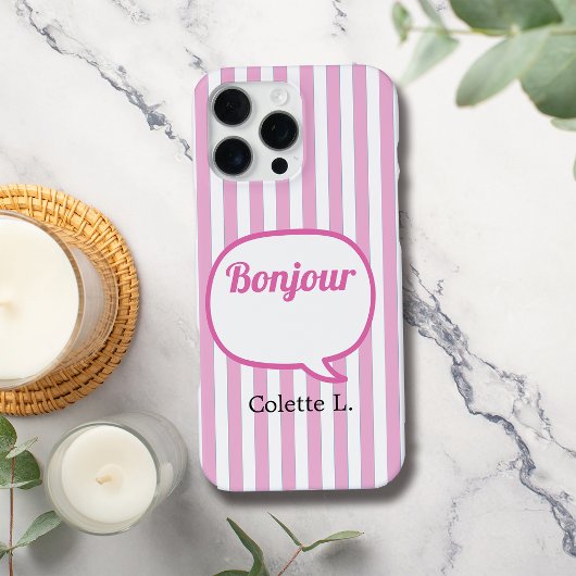 Pink Stripes Speech Bubble Personalize iPhoneケース