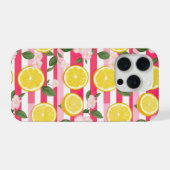 Pink Stripes Summer Lemon Pattern iPhone Case iPhoneケース (裏面横)