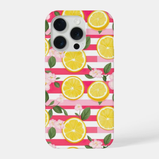 Pink Stripes Summer Lemon Pattern iPhone Case iPhoneケース (裏面)