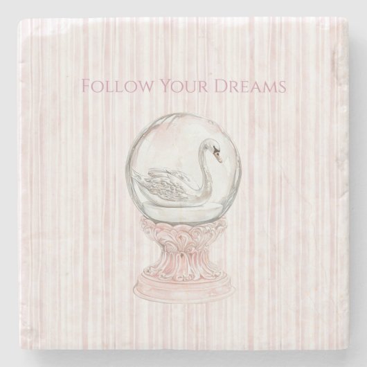 Pink Stripes Swan   ストーンコースター (正面)