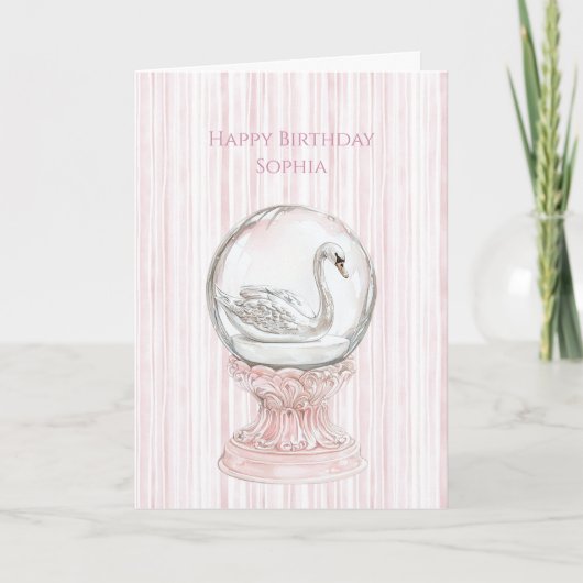 Pink Stripes Swan Birthday カード (正面)
