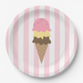 Pink Stripes Triple Scoop Ice Cream Social ペーパープレート