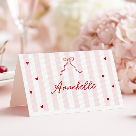 Pink Stripes Valentine's Table Name Card  テーブルナンバー