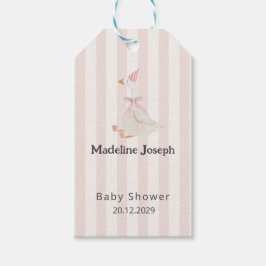 Pink Stripes Watercolor Goose Girl Baby Shower ギフトタグ