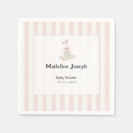 Pink Stripes Watercolor Goose Girl Baby Shower スタンダードカクテルナプキン