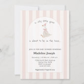 Pink Stripes Watercolor Goose Girl Baby Shower 招待状 (正面)