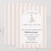 Pink Stripes Watercolor Goose Girl Baby Shower 招待状 (正面/裏面)