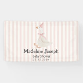 Pink Stripes Watercolor Goose Girl Baby Shower 横断幕 (横)