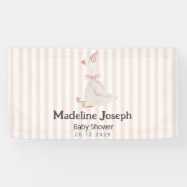 Pink Stripes Watercolor Goose Girl Baby Shower 横断幕