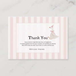 Pink Stripes Watercolor Goose Girl Thank You エンクロージャーカード