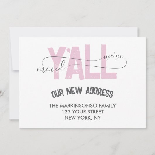 Pink Stripes We Moved Y'all Moving Announcement 招待状 (正面)