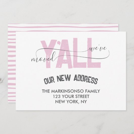 Pink Stripes We Moved Y'all Moving Announcement 招待状 (正面/裏面)