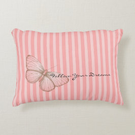 Pink Stripes with Butterfly アクセントクッション