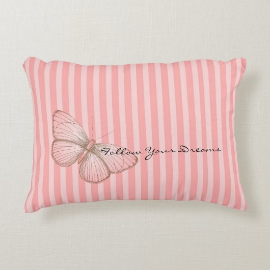 Pink Stripes with Butterfly アクセントクッション (正面)