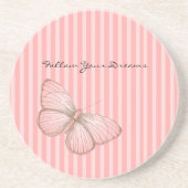 Pink Stripes with Butterfly コースター (正面)