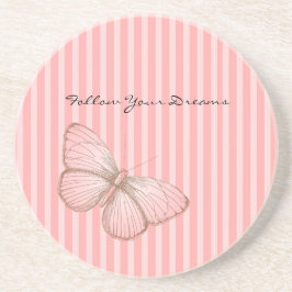 Pink Stripes with Butterfly コースター