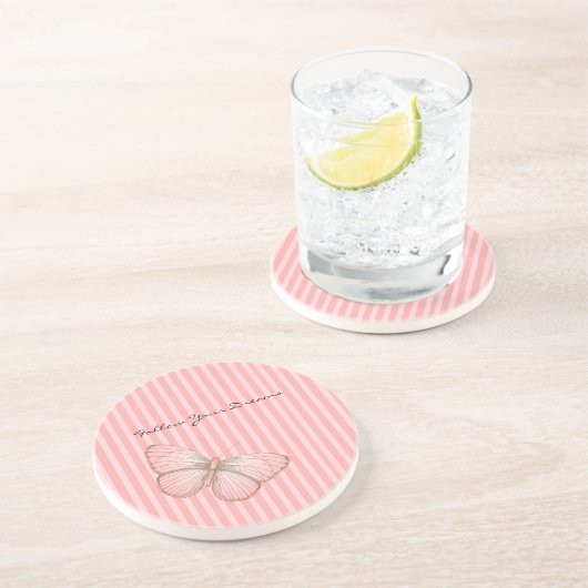 Pink Stripes with Butterfly コースター (側面)