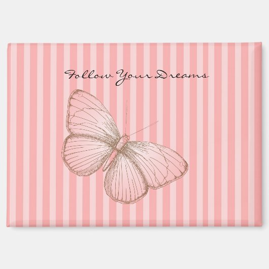 Pink Stripes with Butterfly マグネット (正面)